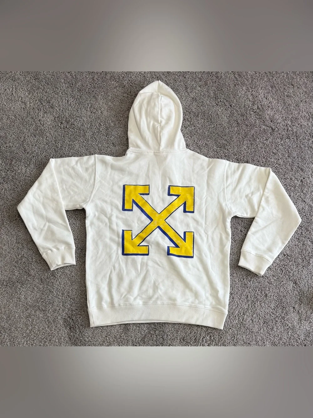 Off White Arrows Doodle Graphic Logo Hoodie Yellow White Big Kids Size XL (16)